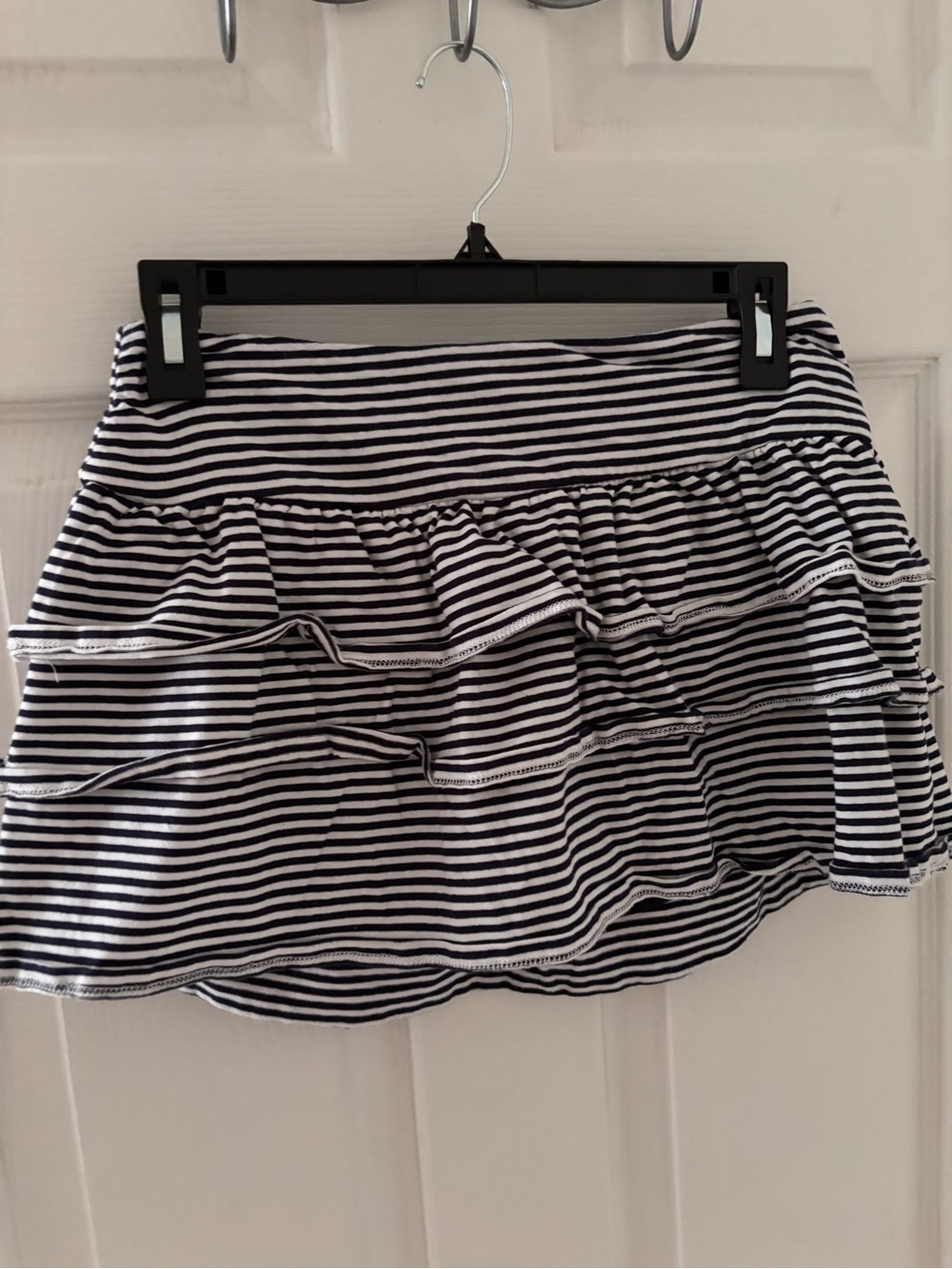 Altar'd State navy & White Striped Ruffle Skirt